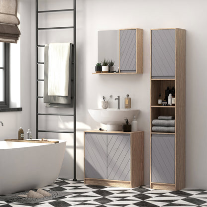 Under Sink Bathroom Cabinet Floor Standing Vanity Unit with Double Door and Adjustable Shelf Load 50 kg 60x30x59.8 cm Oak and Gray