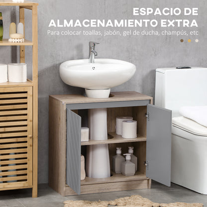 Under Sink Bathroom Cabinet Floor Standing Vanity Unit with Double Door and Adjustable Shelf Load 50 kg 60x30x59.8 cm Oak and Gray