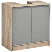 Under Sink Bathroom Cabinet Floor Standing Vanity Unit with Double Door and Adjustable Shelf Load 50 kg 60x30x59.8 cm Oak and Gray