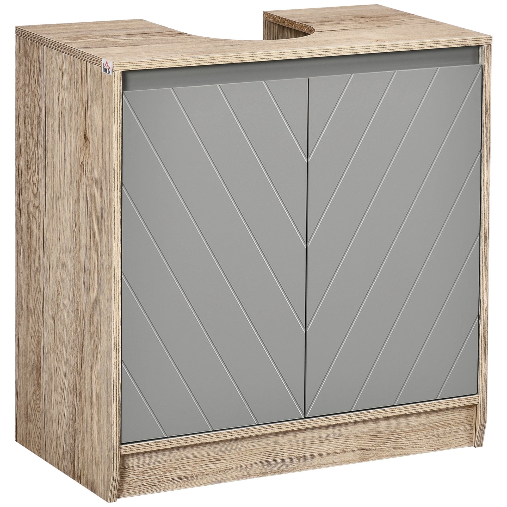 Under Sink Bathroom Cabinet Floor Standing Vanity Unit with Double Door and Adjustable Shelf Load 50 kg 60x30x59.8 cm Oak and Gray