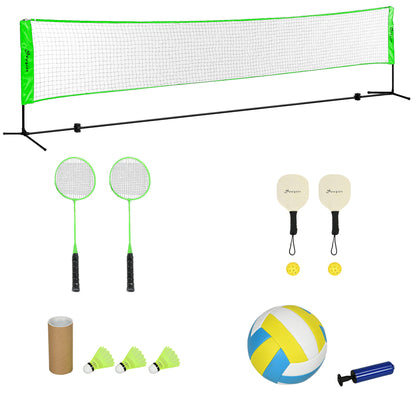 SPORTNOW Badminton Set, Badminton Net with Stand, Shuttlecocks, 4 Rackets, Adjustable Volleyball Net, with Carry Bag, for Indoor, Outdoor