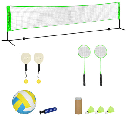 SPORTNOW Badminton Set, Badminton Net with Stand, Shuttlecocks, 4 Rackets, Adjustable Volleyball Net, with Carry Bag, for Indoor, Outdoor