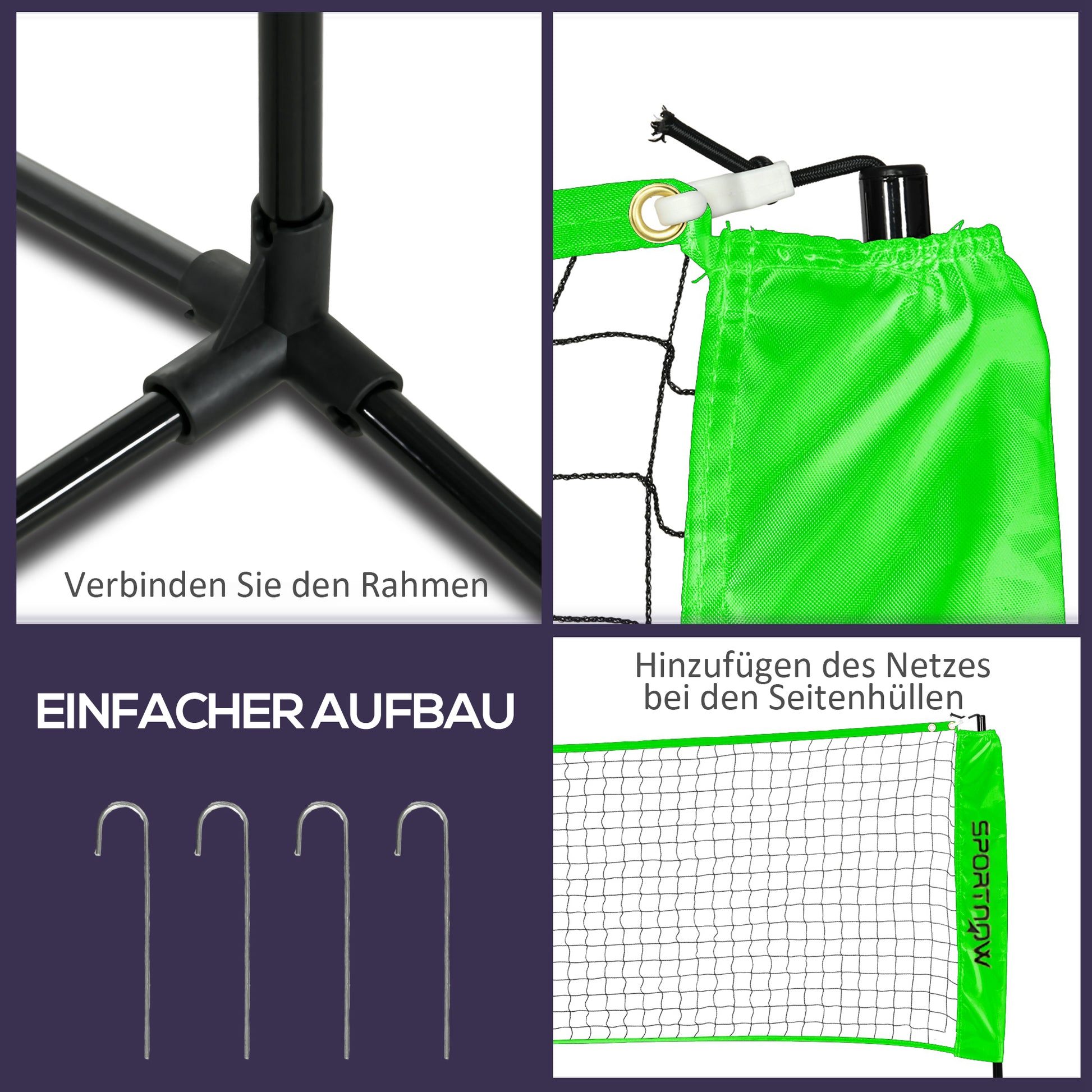 SPORTNOW Badminton Set, Badminton Net with Stand, Shuttlecocks, 4 Rackets, Adjustable Volleyball Net, with Carry Bag, for Indoor, Outdoor