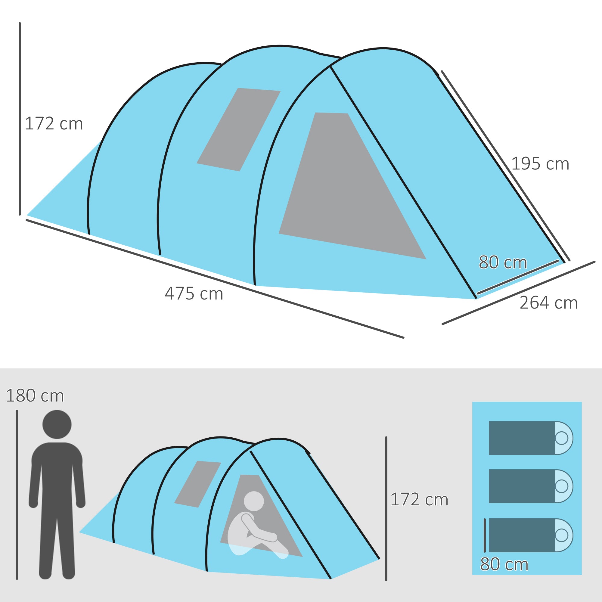 Camping Tent for 4 Persons Lightweight, Stable Waterproof Family Tent with Door Window, Carry Bag, Tunnel Tent with 2000mm Water Column Tent for Camping Travel Trekking Garden