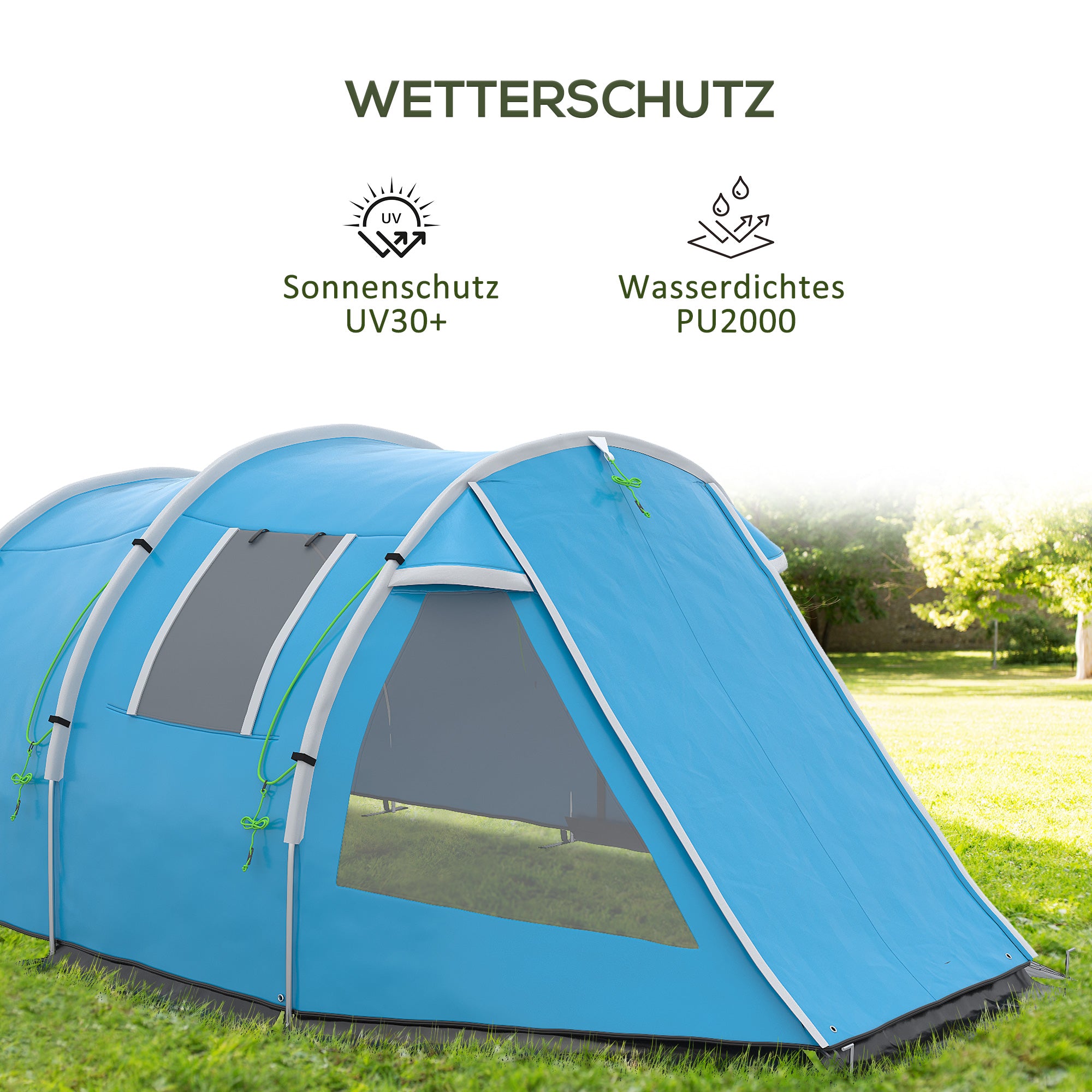Camping Tent for 4 Persons Lightweight, Stable Waterproof Family Tent with Door Window, Carry Bag, Tunnel Tent with 2000mm Water Column Tent for Camping Travel Trekking Garden