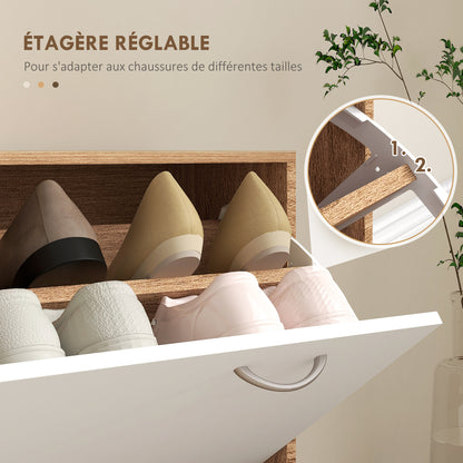 3-in-1 Entrance Furniture Set with Coat Rack Panel, Mirror, and Shoe Bench - 6 Hooks and Adjustable Shelf, Walnut and White