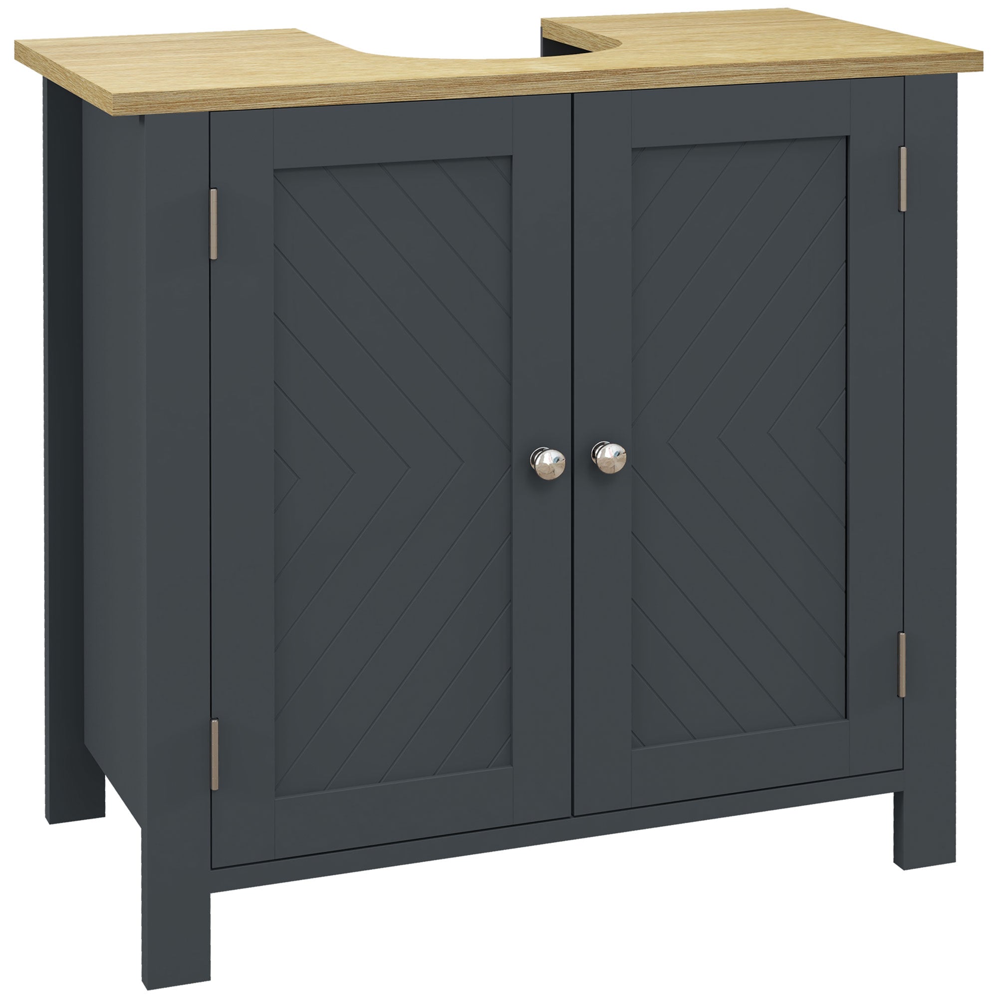 Under Sink Cabinet in Chipboard and MDF with 2 Doors and Adjustable Internal Shelf, Water Resistant, 60x30x60 cm, Dark Grey