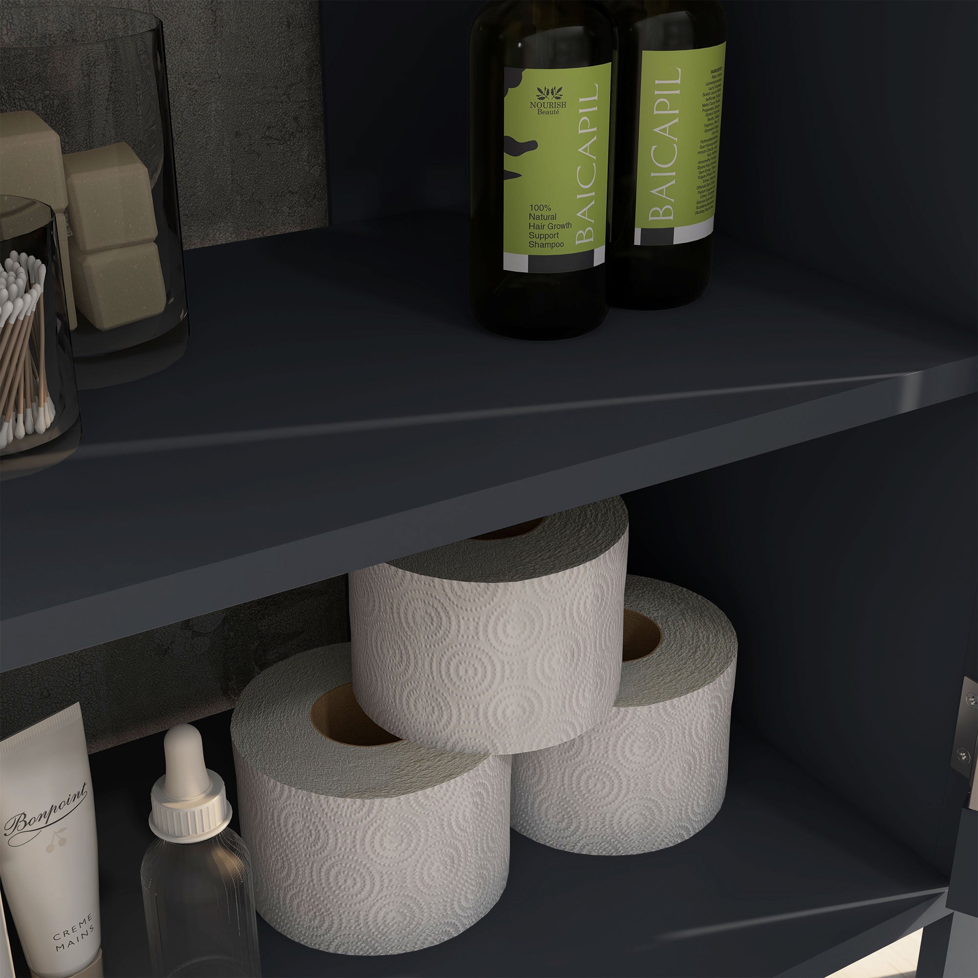 Under Sink Cabinet in Chipboard and MDF with 2 Doors and Adjustable Internal Shelf, Water Resistant, 60x30x60 cm, Dark Grey