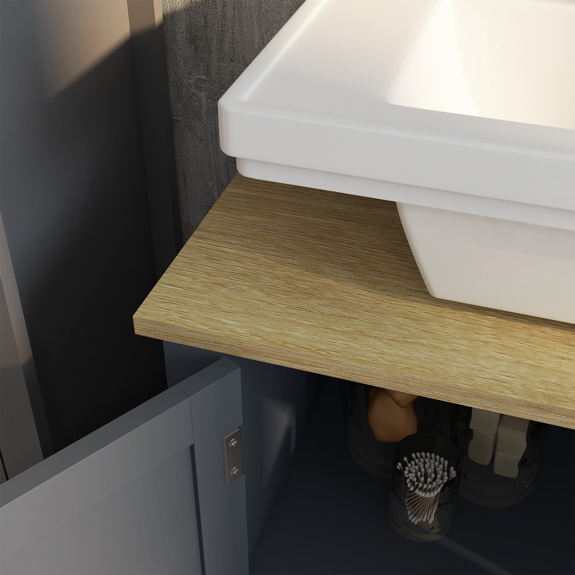 Under Sink Cabinet in Chipboard and MDF with 2 Doors and Adjustable Internal Shelf, Water Resistant, 60x30x60 cm, Dark Grey