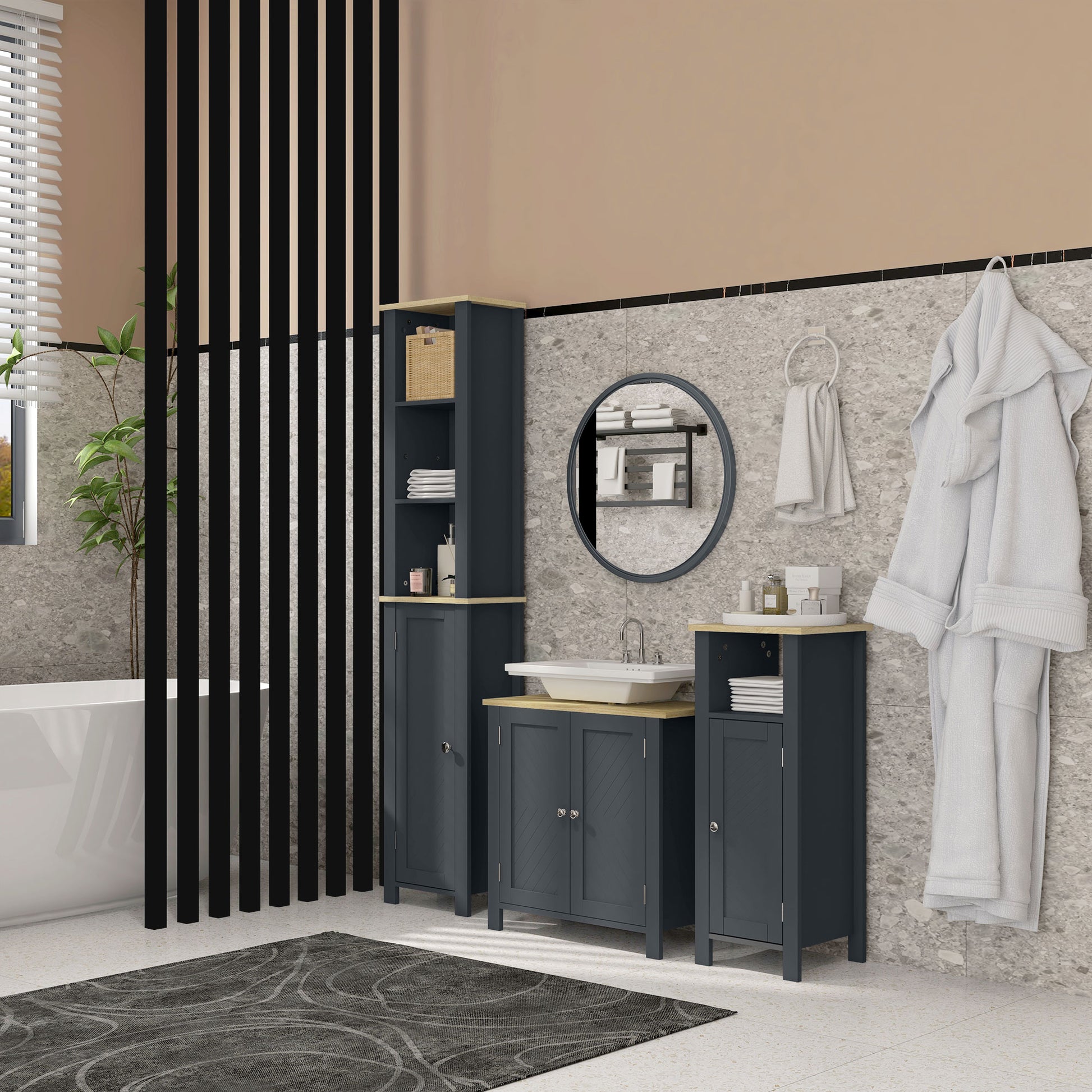 Under Sink Cabinet in Chipboard and MDF with 2 Doors and Adjustable Internal Shelf, Water Resistant, 60x30x60 cm, Dark Grey