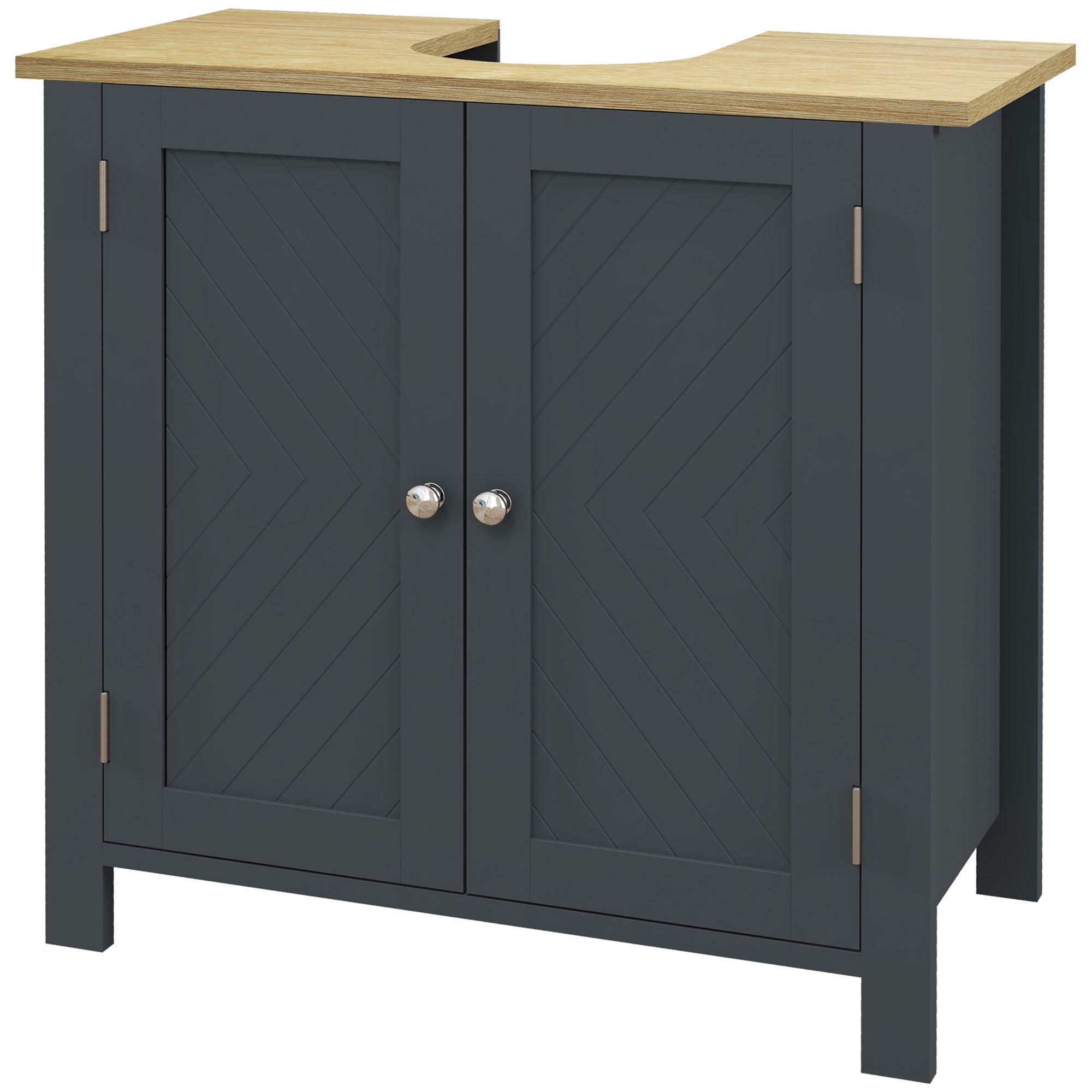 Under Sink Cabinet in Chipboard and MDF with 2 Doors and Adjustable Internal Shelf, Water Resistant, 60x30x60 cm, Dark Grey