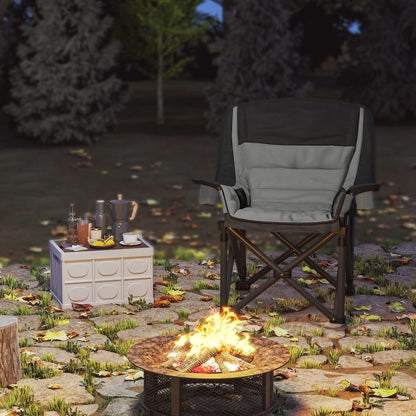 Folding Camping Chair, Portable Fishing Chair, Padded Seat, Cup Holders, Side Pockets, and Carry Bag, Folding Armchair for Hiking, Fishing, Beach, and Picnic, Black