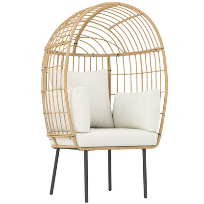 Rattan Chair Egg-Shaped with Removable Cushion, Upholstery, Oversized Outdoor Chair made of Rattan, Weatherproof Wicker Chair Garden Chair for Garden Balcony, Porch, Patio Beige
