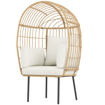 Rattan Chair Egg-Shaped with Removable Cushion, Upholstery, Oversized Outdoor Chair made of Rattan, Weatherproof Wicker Chair Garden Chair for Garden Balcony, Porch, Patio Beige