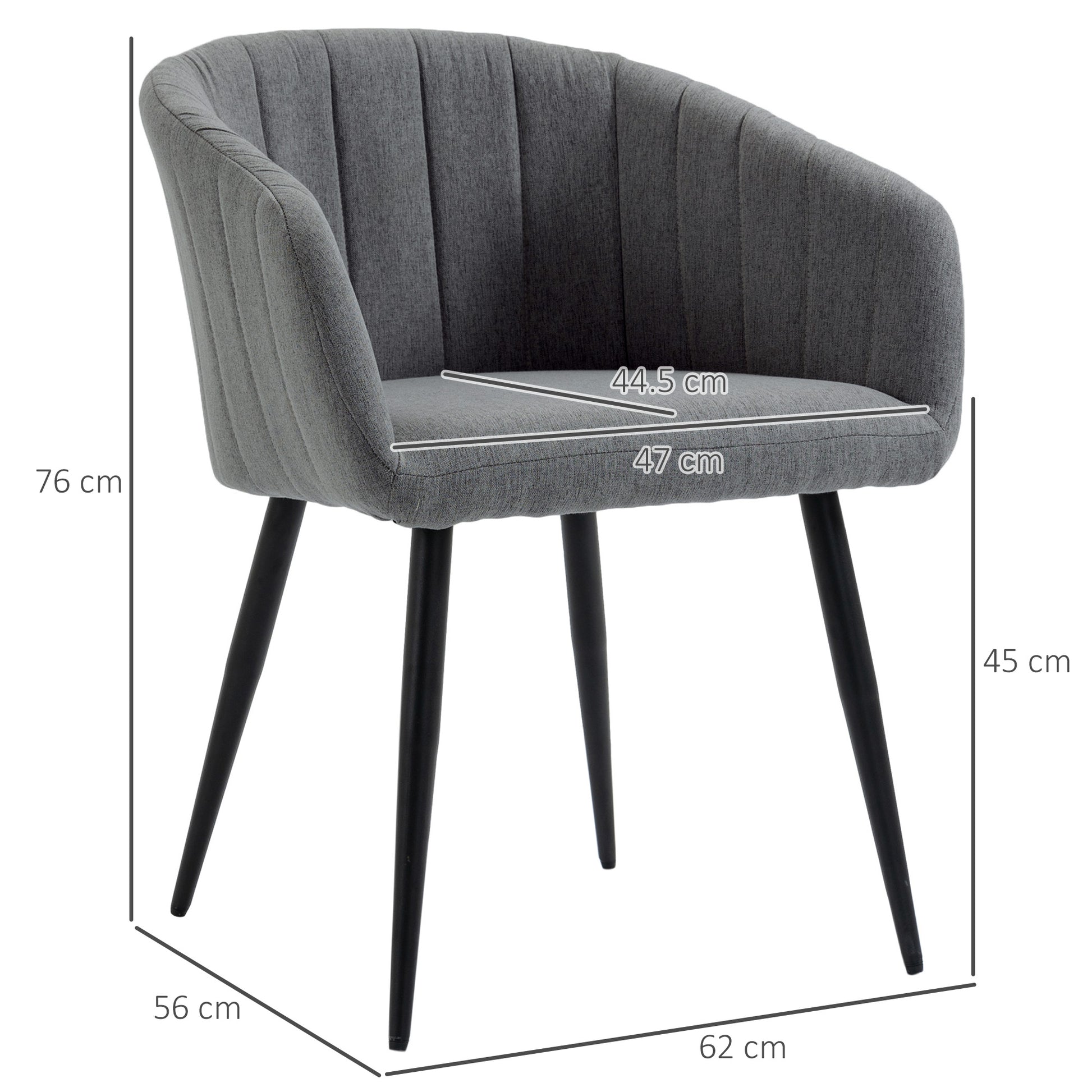 Set of 2 Modern Upholstered Chairs with Fabric Upholstery, Chairs for Living Room and Lounge with Metal Legs, Dark Gray