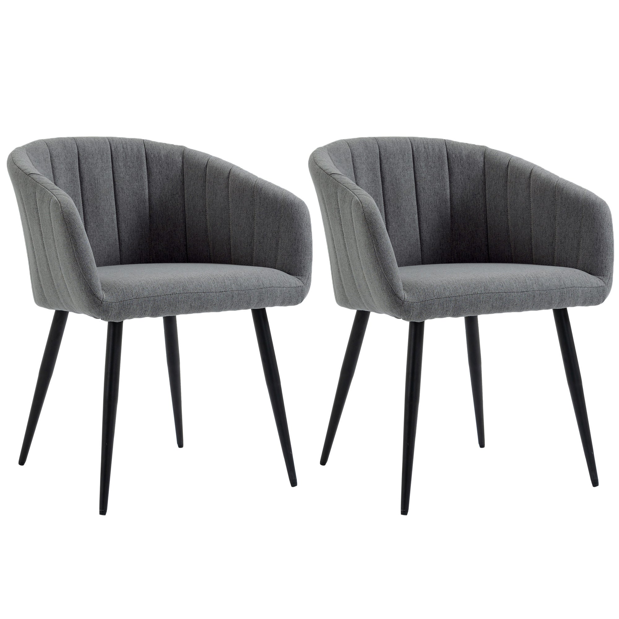 Set of 2 Modern Upholstered Chairs with Fabric Upholstery, Chairs for Living Room and Lounge with Metal Legs, Dark Gray