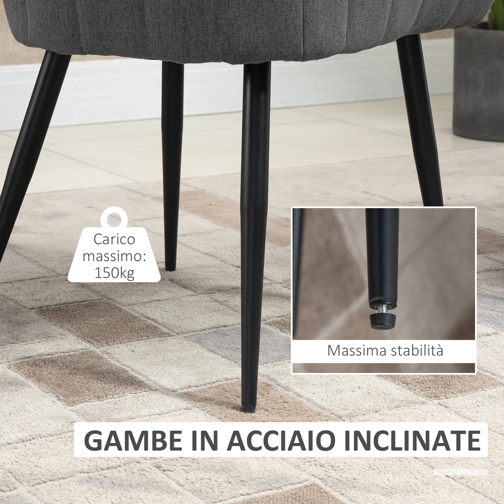 Set of 2 Modern Upholstered Chairs with Fabric Upholstery, Chairs for Living Room and Lounge with Metal Legs, Dark Gray