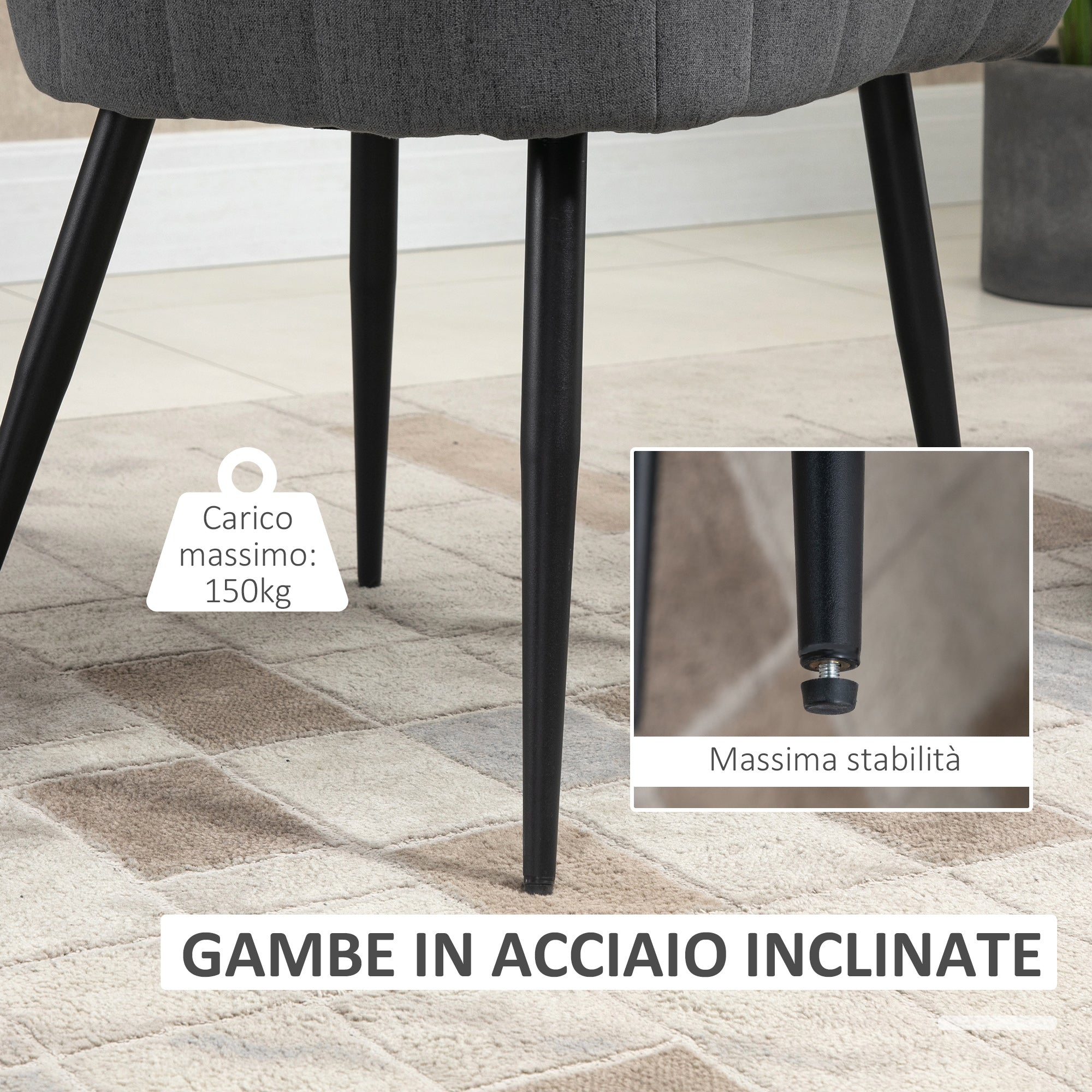 Set of 2 Modern Upholstered Chairs with Fabric Upholstery, Chairs for Living Room and Lounge with Metal Legs, Dark Gray