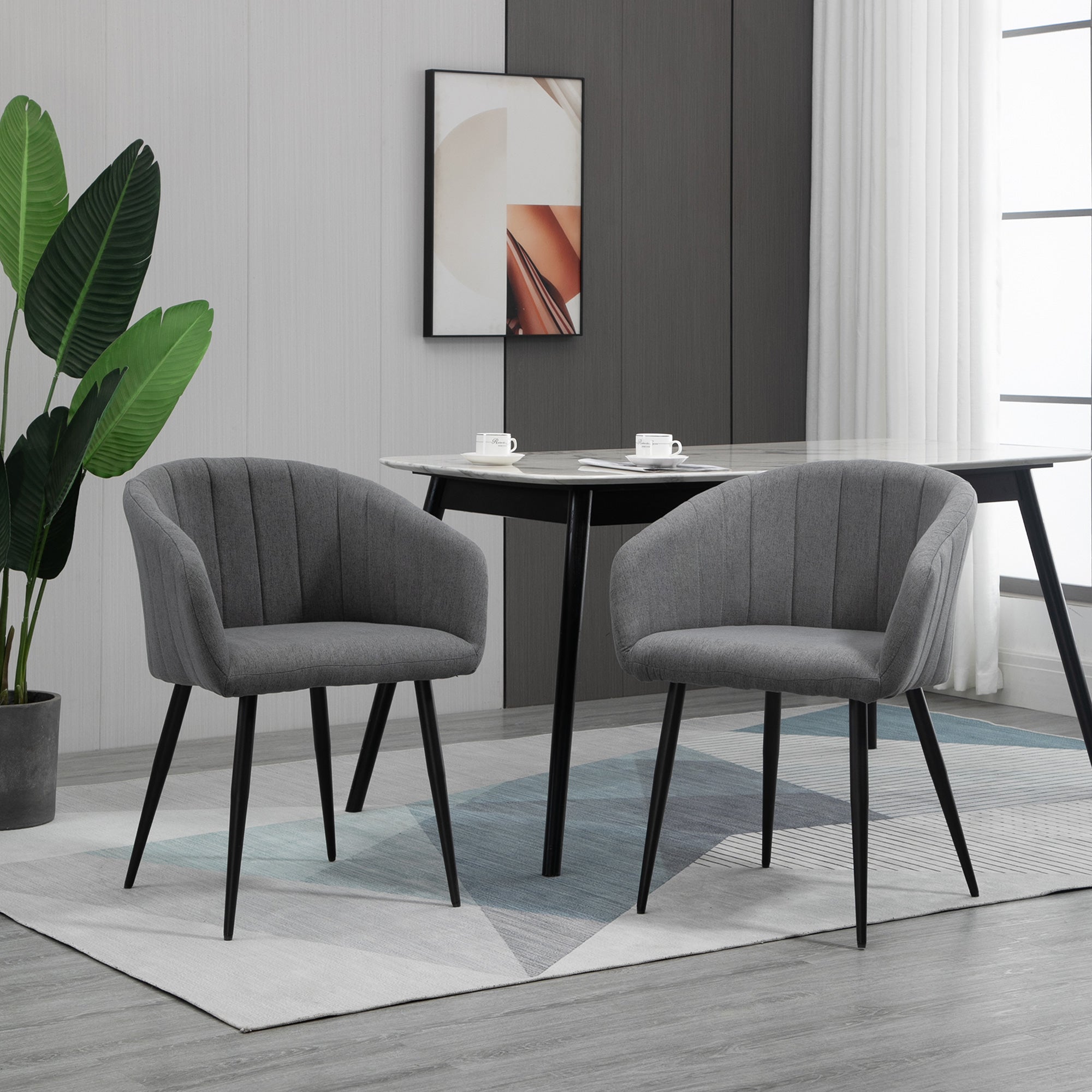 Set of 2 Modern Upholstered Chairs with Fabric Upholstery, Chairs for Living Room and Lounge with Metal Legs, Dark Gray