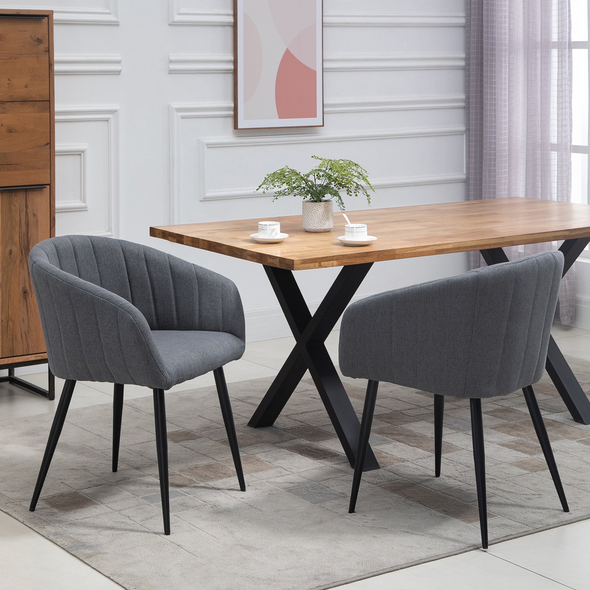 Set of 2 Modern Upholstered Chairs with Fabric Upholstery, Chairs for Living Room and Lounge with Metal Legs, Dark Gray