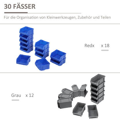 Storage System Wall Shelf 37.5 x 63 cm, Visible Storage Boxes, 30-Piece Boxes in 2 Sizes, Tool Holders, Workshop Wall Shelf for Screws, Workshop