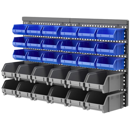 Storage System Wall Shelf 37.5 x 63 cm, Visible Storage Boxes, 30-Piece Boxes in 2 Sizes, Tool Holders, Workshop Wall Shelf for Screws, Workshop