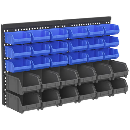 Storage System Wall Shelf 37.5 x 63 cm, Visible Storage Boxes, 30-Piece Boxes in 2 Sizes, Tool Holders, Workshop Wall Shelf for Screws, Workshop