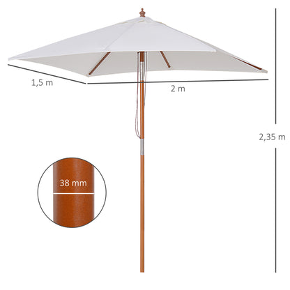 Sun Umbrella 200 x 150 x 235 cm Tiltable Garden Parasol 3-Stage Adjustable Rectangular Beach Umbrella Water-Repellent and UV-Resistant for Beach Balcony Terrace Garden Cream