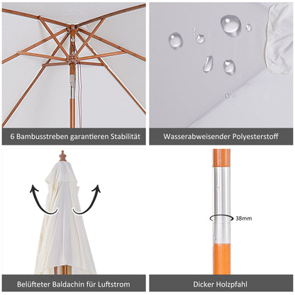Sun Umbrella 200 x 150 x 235 cm Tiltable Garden Parasol 3-Stage Adjustable Rectangular Beach Umbrella Water-Repellent and UV-Resistant for Beach Balcony Terrace Garden Cream