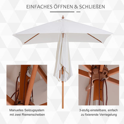 Sun Umbrella 200 x 150 x 235 cm Tiltable Garden Parasol 3-Stage Adjustable Rectangular Beach Umbrella Water-Repellent and UV-Resistant for Beach Balcony Terrace Garden Cream