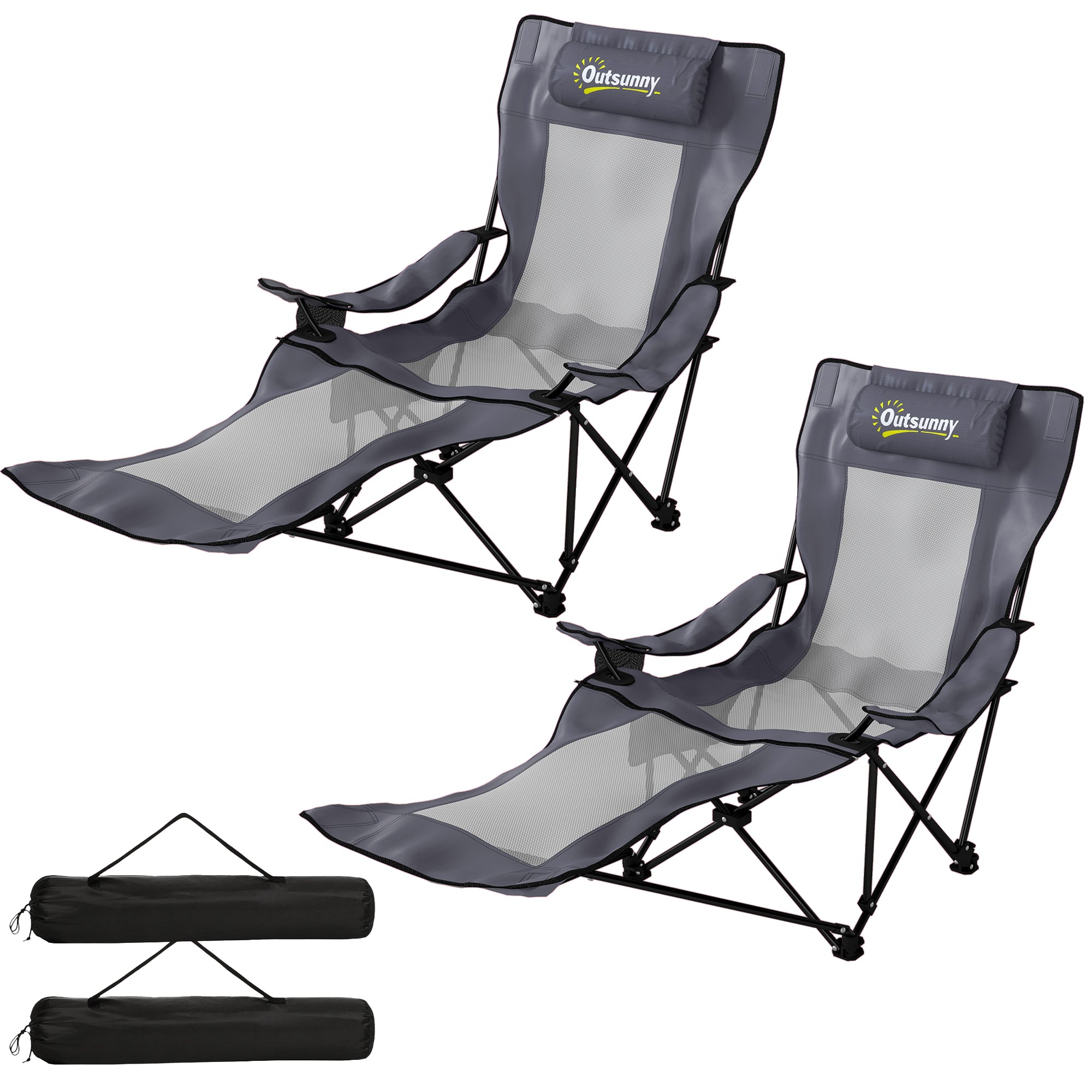 2-Pack Folding Camping Chairs, Adjustable Backrest, Footrest, Cup Holder & Headrest, Garden & Beach Chairs for Adults, Folding Recliners, Up to 265 lb