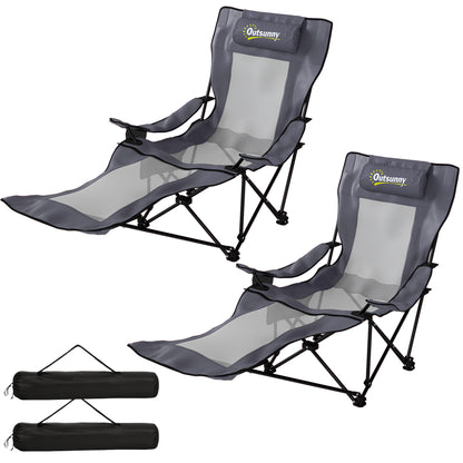 2-Pack Folding Camping Chairs, Adjustable Backrest, Footrest, Cup Holder & Headrest, Garden & Beach Chairs for Adults, Folding Recliners, Up to 265 lb