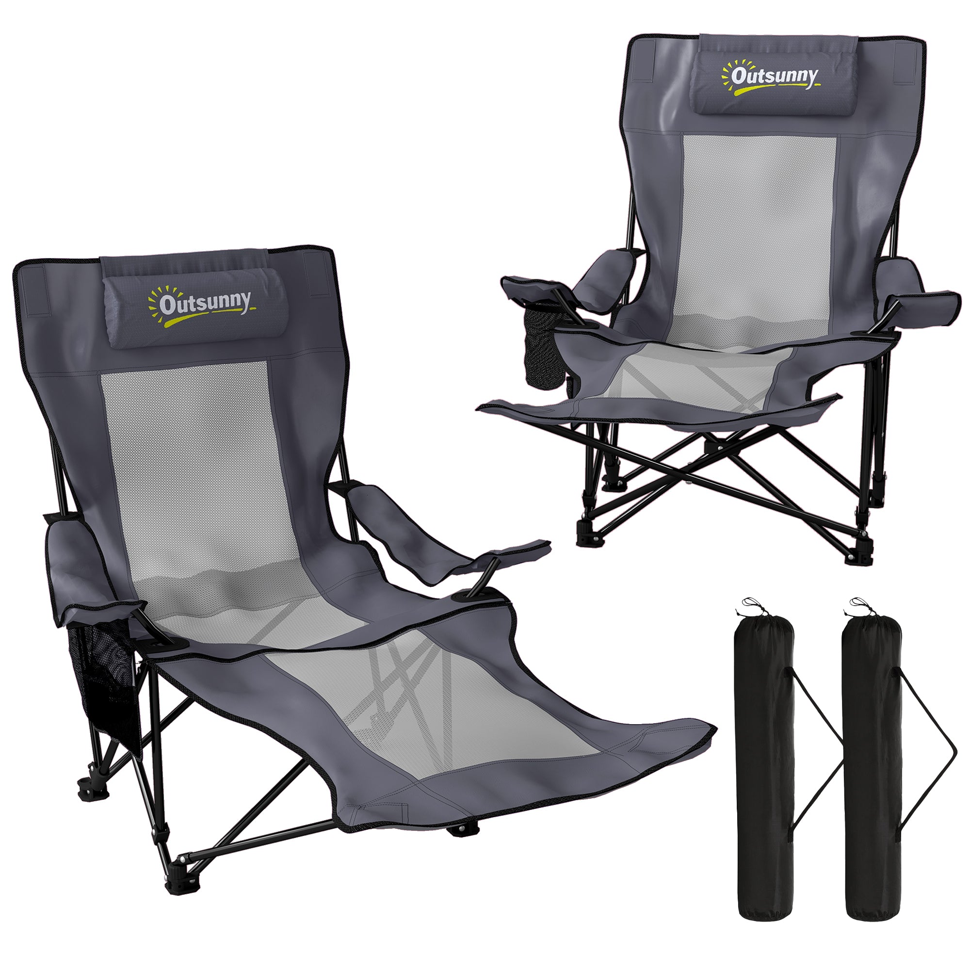 2-Pack Folding Camping Chairs, Adjustable Backrest, Footrest, Cup Holder & Headrest, Garden & Beach Chairs for Adults, Folding Recliners, Up to 265 lb