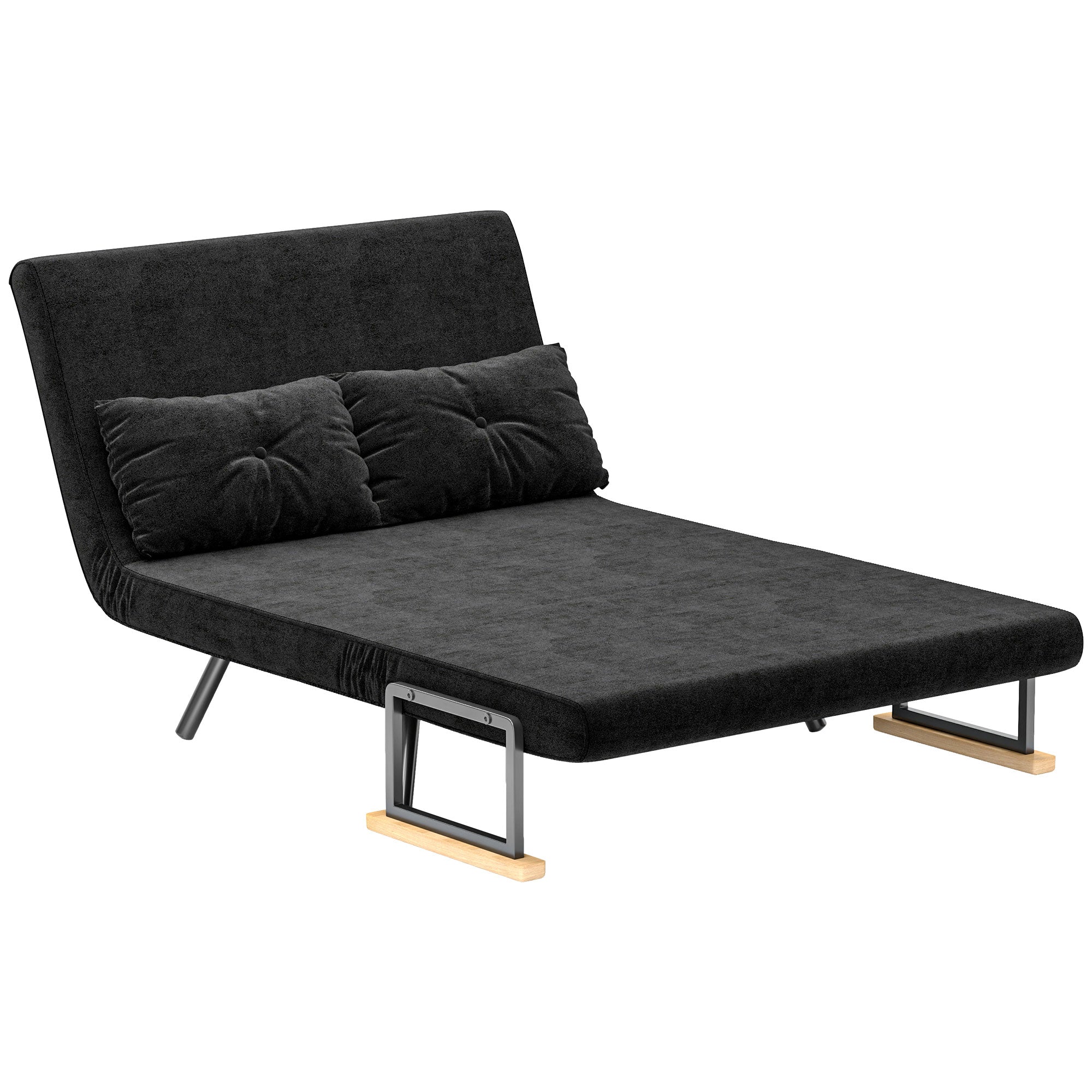 2-Seater Sofa Bed Foldable Upholstered in Velvet with 5 Adjustable Backrest Levels and Padded Pillows for Office Bedroom Living Room 102x73x81 cm Black