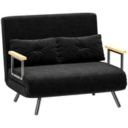 2-Seater Sofa Bed Foldable Upholstered in Velvet with 5 Adjustable Backrest Levels and Padded Pillows for Office Bedroom Living Room 102x73x81 cm Black