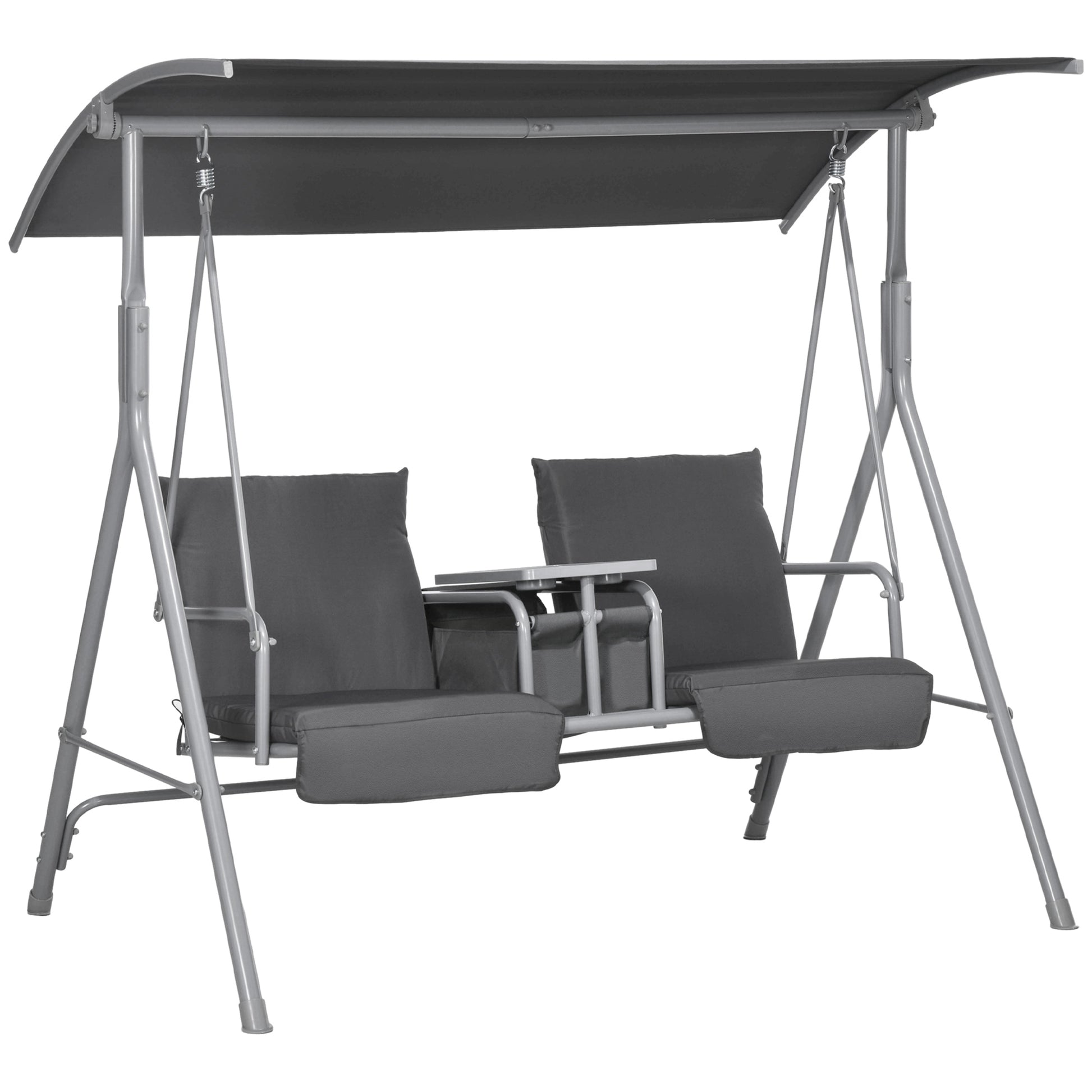 Hollywood Swing 2-Seater Swing Bench with Canopy, Tray, Garden Swing with Bag, Holds up to 180 kg, for Garden, Balcony, Black