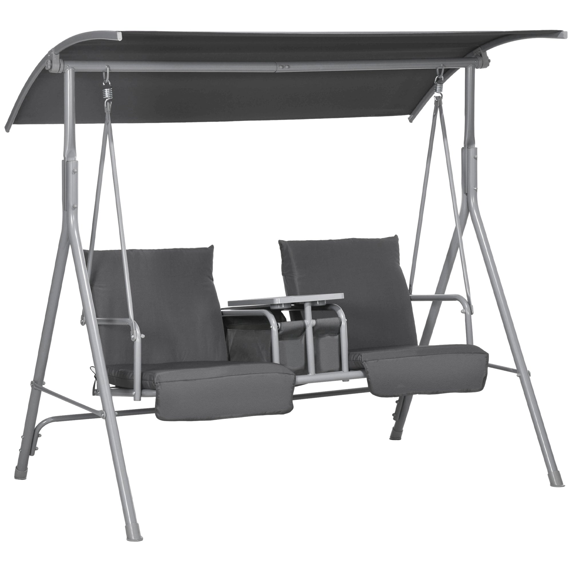 Hollywood Swing 2-Seater Swing Bench with Canopy, Tray, Garden Swing with Bag, Holds up to 180 kg, for Garden, Balcony, Black