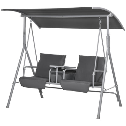 Hollywood Swing 2-Seater Swing Bench with Canopy, Tray, Garden Swing with Bag, Holds up to 180 kg, for Garden, Balcony, Black