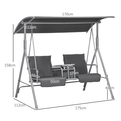 Hollywood Swing 2-Seater Swing Bench with Canopy, Tray, Garden Swing with Bag, Holds up to 180 kg, for Garden, Balcony, Black