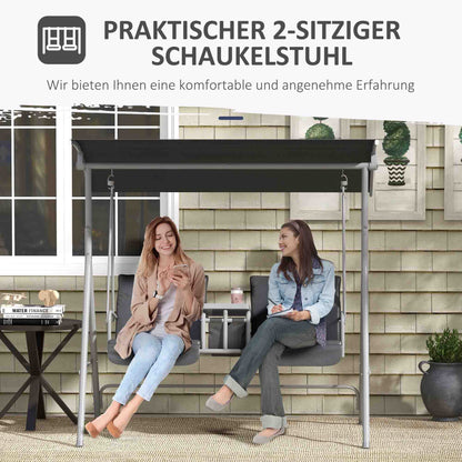 Hollywood Swing 2-Seater Swing Bench with Canopy, Tray, Garden Swing with Bag, Holds up to 180 kg, for Garden, Balcony, Black