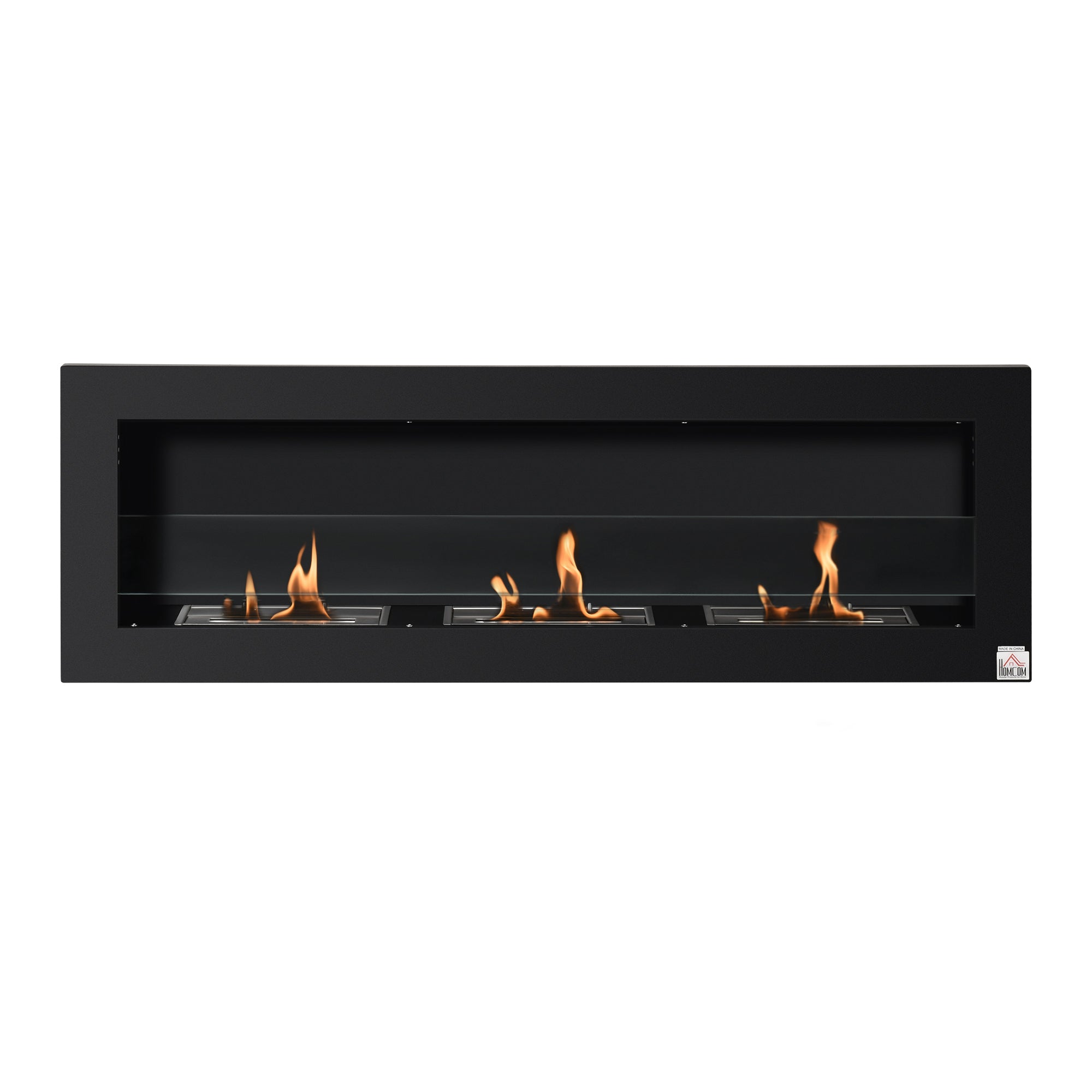 Wall-Mounted Built-in Bioethanol Fireplace with 3 Burners 3 L total, approximately 3 hours burning time, dims. 120L x 15W x 40H cm, black stainless steel