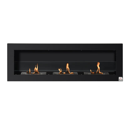 Wall-Mounted Built-in Bioethanol Fireplace with 3 Burners 3 L total, approximately 3 hours burning time, dims. 120L x 15W x 40H cm, black stainless steel