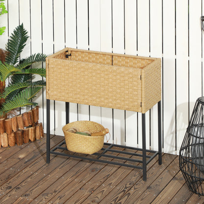 Poly Rattan Raised Garden Bed Planter with Legs Rattan Flower Box Flower Pot with Shelf Sand 70 x 30 x 72 cm