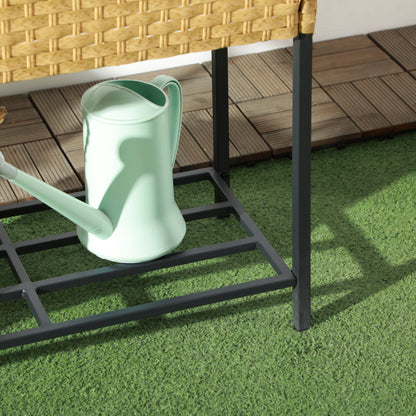 Poly Rattan Raised Garden Bed Planter with Legs Rattan Flower Box Flower Pot with Shelf Sand 70 x 30 x 72 cm