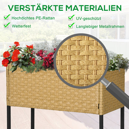 Poly Rattan Raised Garden Bed Planter with Legs Rattan Flower Box Flower Pot with Shelf Sand 70 x 30 x 72 cm