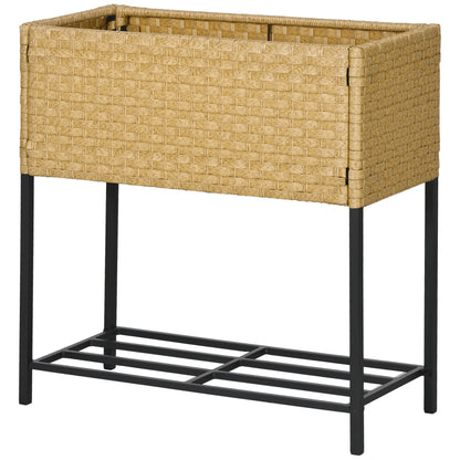 Poly Rattan Raised Garden Bed Planter with Legs Rattan Flower Box Flower Pot with Shelf Sand 70 x 30 x 72 cm