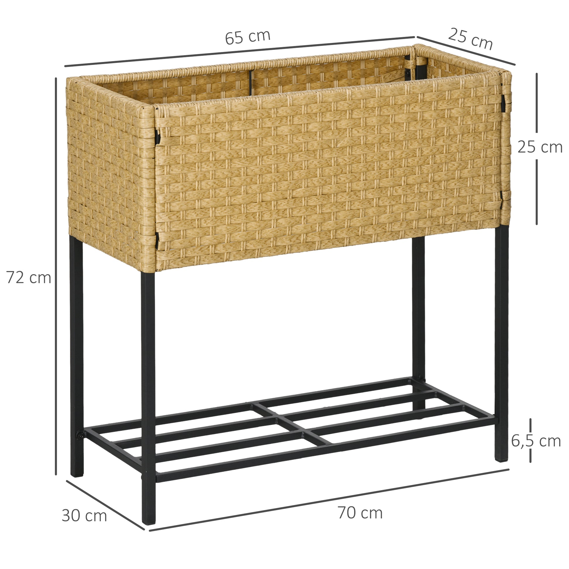 Poly Rattan Raised Garden Bed Planter with Legs Rattan Flower Box Flower Pot with Shelf Sand 70 x 30 x 72 cm