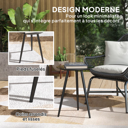 Small Round Coffee Table, Side Table, Tempered Glass Top, Tapered Legs, Steel Frame, Table for Balcony, Garden, Patio, Living Room, Black