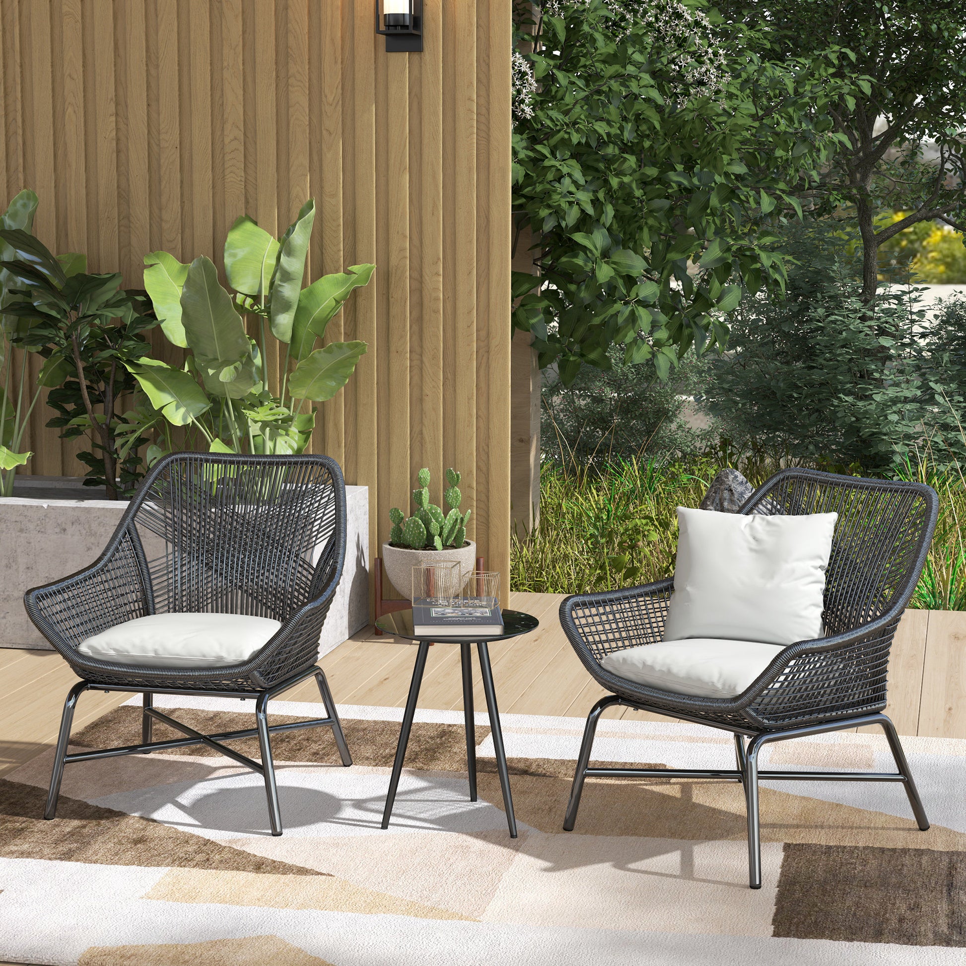 Small Round Coffee Table, Side Table, Tempered Glass Top, Tapered Legs, Steel Frame, Table for Balcony, Garden, Patio, Living Room, Black