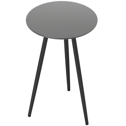 Small Round Coffee Table, Side Table, Tempered Glass Top, Tapered Legs, Steel Frame, Table for Balcony, Garden, Patio, Living Room, Black